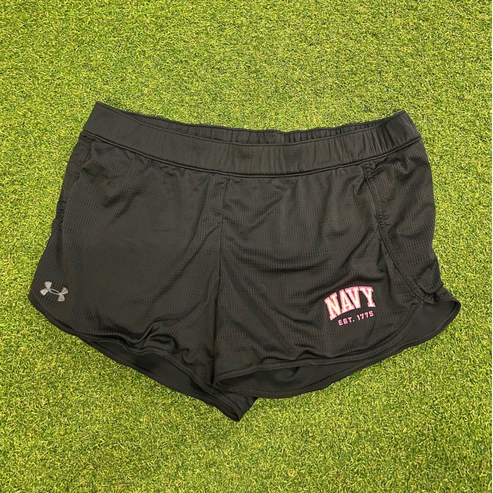 Under Armour Navy EST 1775 Mesh Athletic Shorts Black Pink Womens XL
